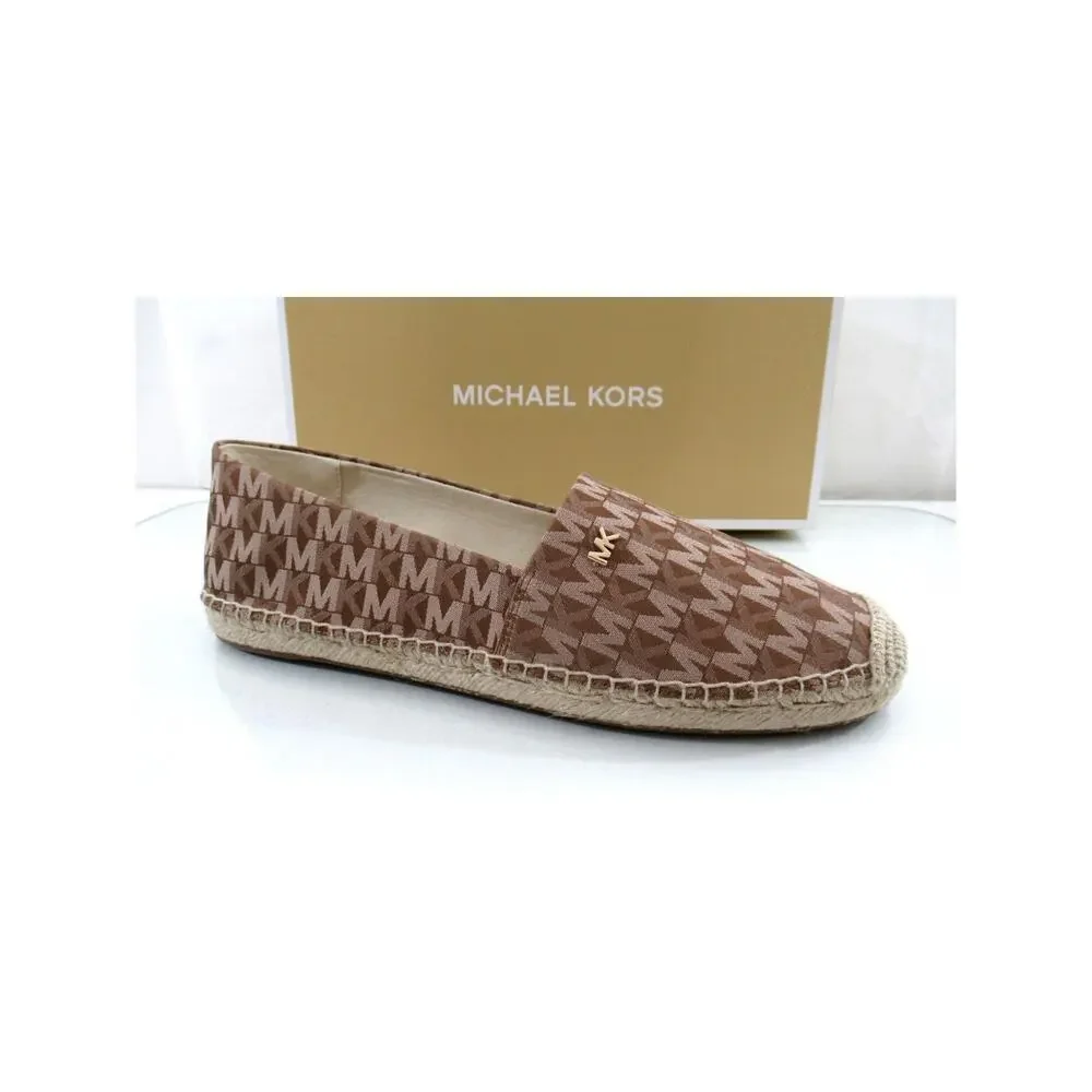 Michael Kors Kendrick Slip On Espadrille Flat Shoes MK Logo Luggage Size 9